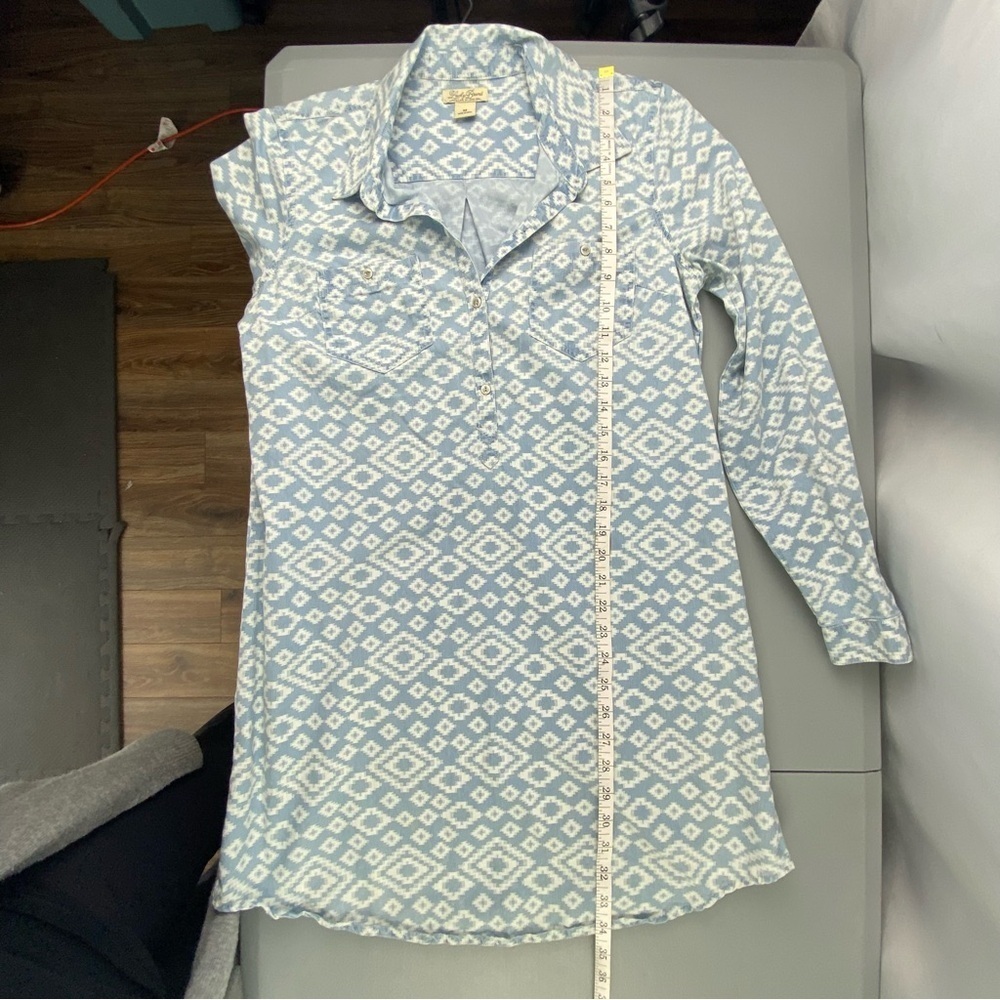 Lucky Brand Southwest Pattern Blue White Button Down LS Women's Dress, Medium - Picture 10 of 13